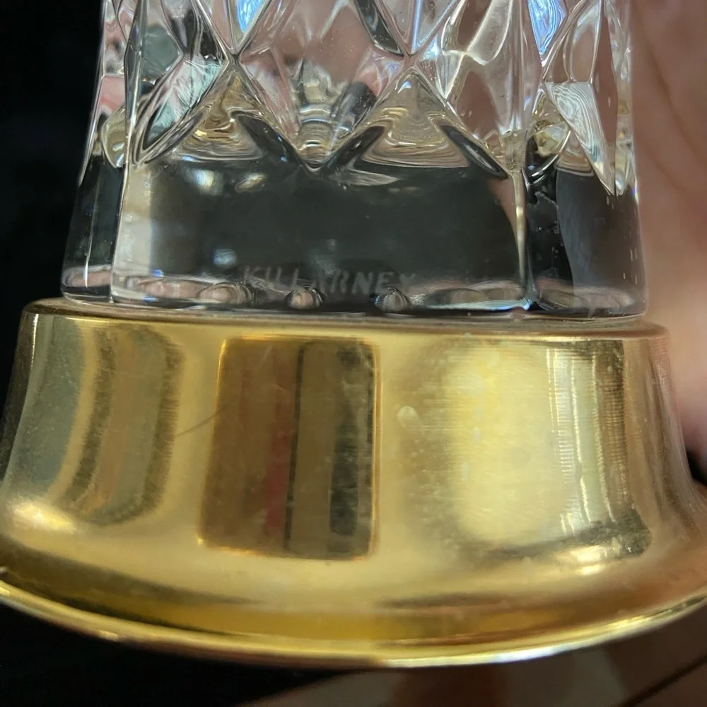 Vintage Irish Killarney Hand Cut Crystal Glass Vase with 24 karat Finish